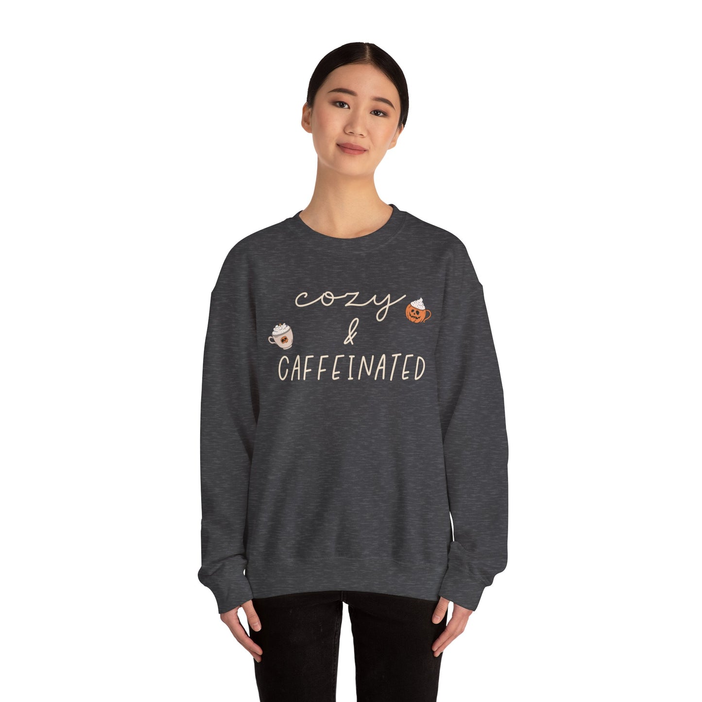 Pumpkin Spice Cozy & Caffeinated Halloween Heavy Blend™ Crewneck Sweatshirt